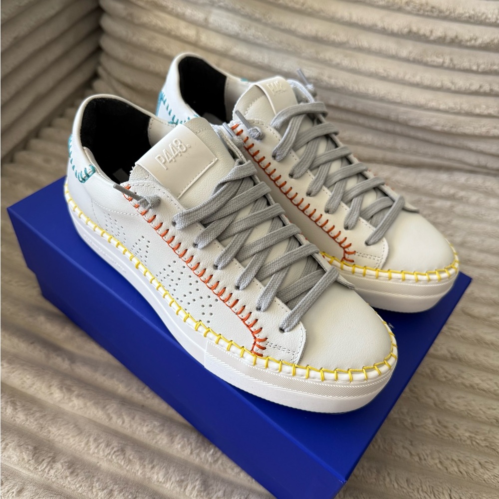 P448 white platform sneakers